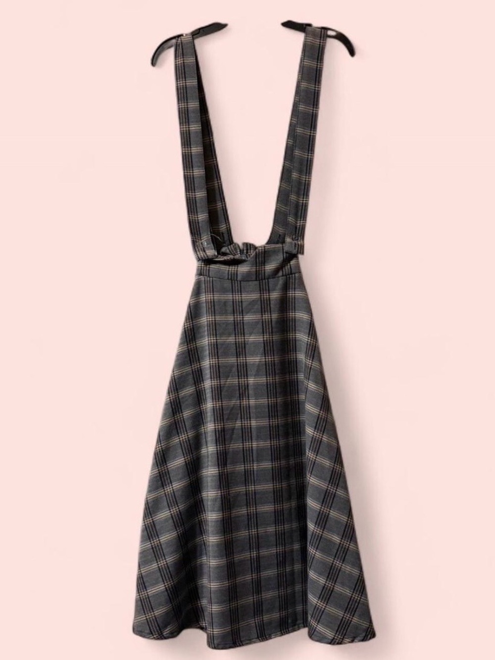 Modcloth Gray Plaid Suspender Midi skirt